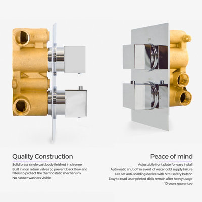 2 DIAL 2 WAY SQUARE CONCEALED THERMOSTATIC MIXER VALVE ABS SHOWER HAND HELD KIT - 7