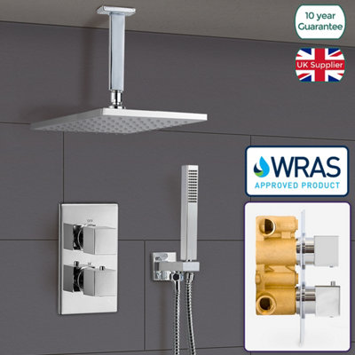 2 DIAL 2 WAY SQUARE CONCEALED THERMOSTATIC MIXER VALVE CEILING HAND SHOWER SET