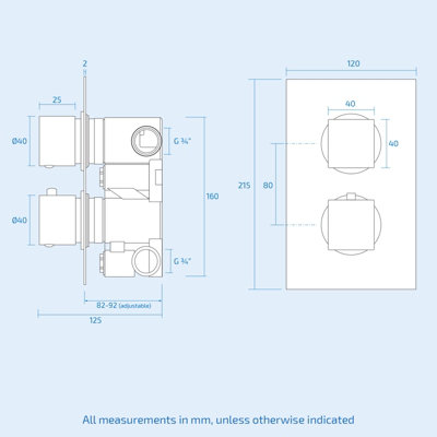 2 DIAL 2 WAY SQUARE CONCEALED THERMOSTATIC MIXER VALVE CEILING HAND SHOWER SET - 4