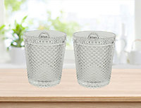2 Diamond Cut Glasses Short Tumbler Mixer Drinking Glass 10cm x 8.5cm