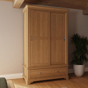 2 Door 1 Drawer Sliding 1.2M Combination Wardrobe Classic Oak