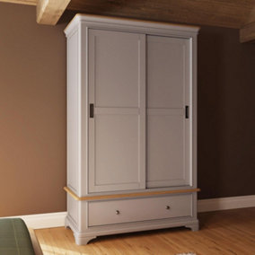 2 Door 1 Drawer Sliding 1.2M Combination Wardrobe Grey Painted Oak