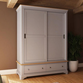 2 Door 2 Drawer Sliding 1.5M Combination Wardrobe Grey Painted Oak