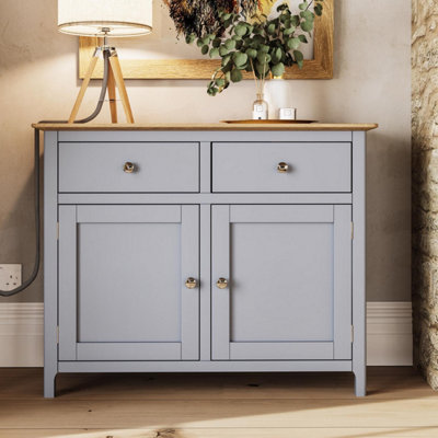 2 Door 2 Drawer Solid Oak Sideboard Ready Assembled Grey Taberno