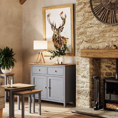 2 Door 2 Drawer Solid Oak Sideboard Ready Assembled Grey