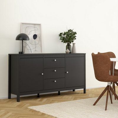 2 Door 3 Drawer Sideboard in Matt Black Madrid