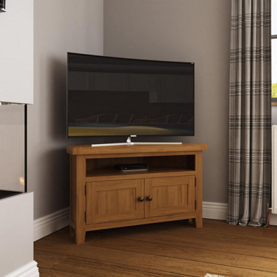 2 Door Corner TV Unit Solid Natural Oak