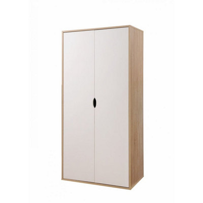 2 Door Double Wardrobe White & Sonoma Oak Effect Bedroom Furniture Cupboard