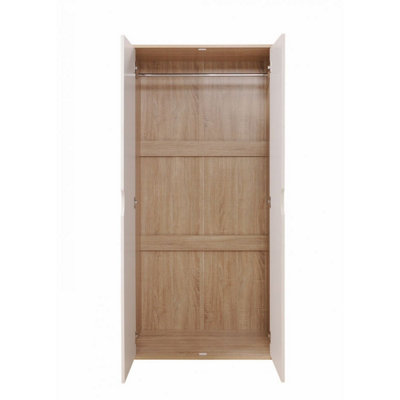 2 Door Double Wardrobe White & Sonoma Oak Effect Bedroom Furniture Cupboard