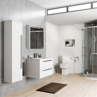 2 Door Floor Bathroom Standing Vanity Unit with Ceramic Basin 600mm Wide - White  - Brassware Not Included