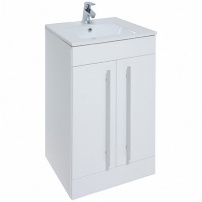 2-Door Floor Bathroom Standing Vanity Unit with Mid Depth Ceramic Basin 500mm Wide - White  - Brassware Not Included Price Comparisons | Compare The Build