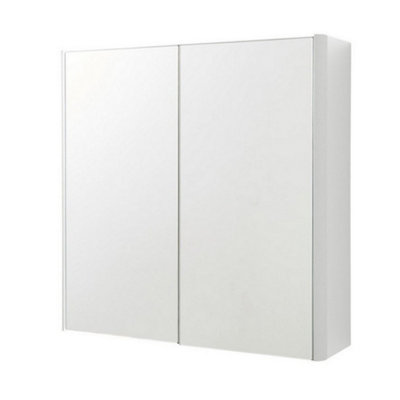 2-Door Mirror Bathroom Cabinet 600mm H x 600mm W - Gloss White - (Arch ...