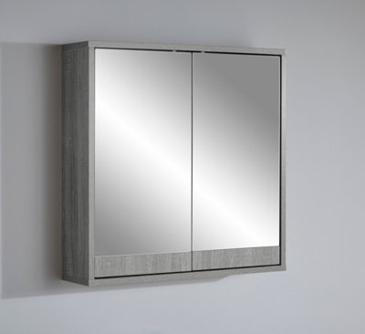 2 Door Mirrored Wood Effect Wall Mounted Cabinet in Light Grey | DIY at B&Q