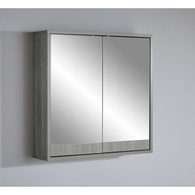 2 Door Mirrored Wood Effect Wall Mounted Cabinet in Light Grey