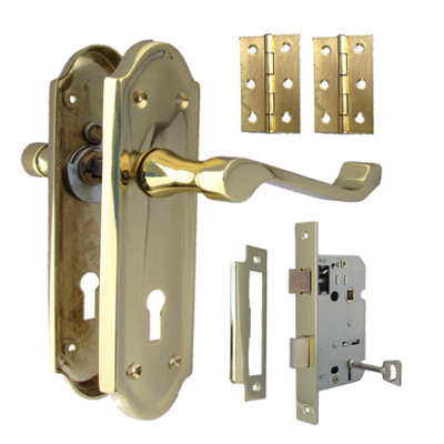 2 Door Packs Brass Lock Scroll Handles Ashford Ashworth Style Handle