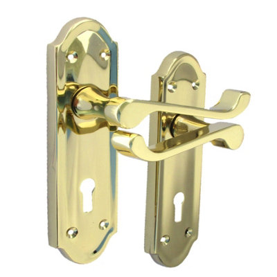 2 Door Packs Brass Lock Scroll Handles Ashford Ashworth Style Handle