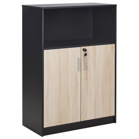 2 Door Storage Cabinet with Shelf Light Wood and Black ZEHNA