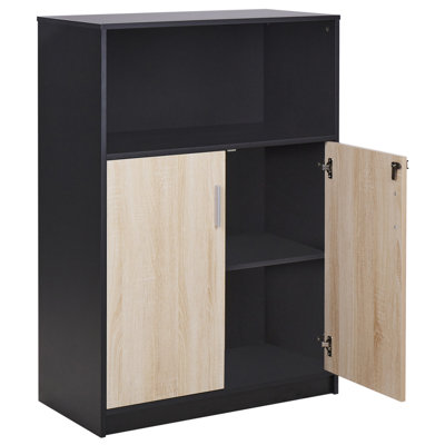 2 Door Storage Cabinet with Shelf Light Wood and Black ZEHNA