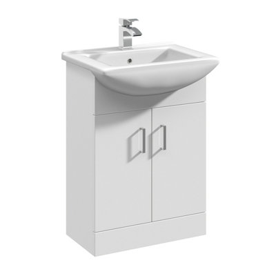 2 Door Vanity Basin Unit with Square Basin - 550mm - Gloss White