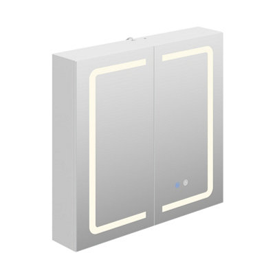 2 Door Wall Mounted Bathroom Mirror Cabinet with LED and Shaver Socket