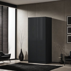 2 Door Wardrobe Double Door Push To Open Slow Close High Gloss Black Finish