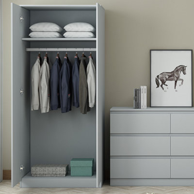 2 Door Wardrobe Double Door Push To Open Slow Close Matt Grey Finish