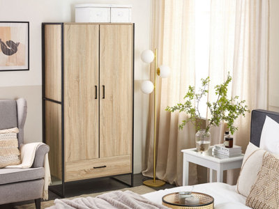 2 Door Wardrobe with Drawer Light Wood SCHWEDT