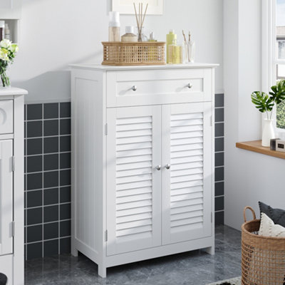 2-door White Shutter Freestanding Bathroom Sideborad Cabinet with Drawer W 600 x D 350 x H 870 mm