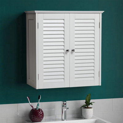 2-door White Shutter Wall Mounted Bathroom Cabinet W 600 x D 230 x H 580 mm