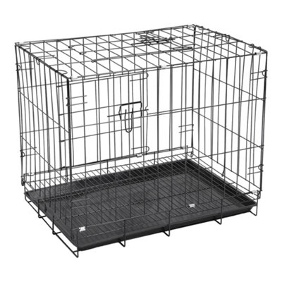 2 Doors Wire Dog Puppy Crate Cat Cage with Plastic Tray W 60 cm