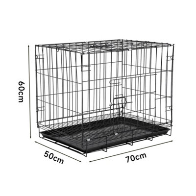 2 Doors Wire Dog Puppy Crate Cat Cage with Plastic Tray W 70 cm