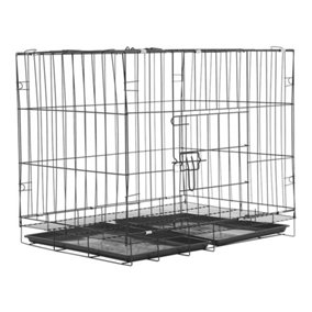2 Doors Wire Dog Puppy Crate Cat Cage with Plastic Tray W 85 cm