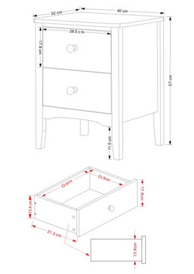 2 drawer bedside cabinet, Como White