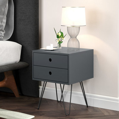 2 drawer bedside cabinet with hair pin metal legs - Blue Telford,