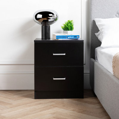 2 Drawer Bedside Table Black (Set of 1)
