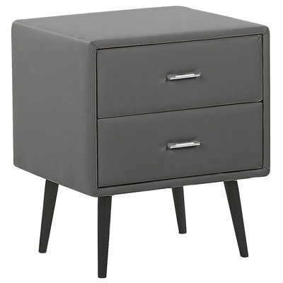 2 Drawer Bedside Table Faux Leather Grey ESSONNE