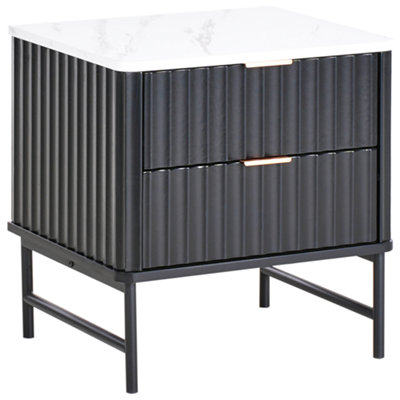 2 Drawer Bedside Table GLASTONBURY White Marble