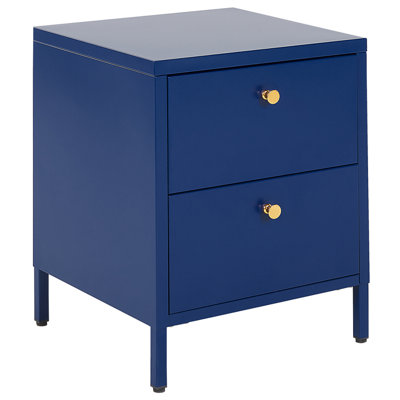 2 Drawer Bedside Table KYLEA Metal Navy Blue