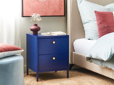 2 Drawer Bedside Table KYLEA Metal Navy Blue