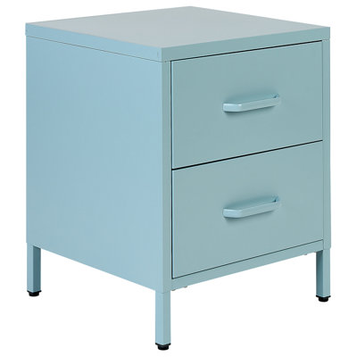 2 Drawer Bedside Table MALAVI Metal Light Blue