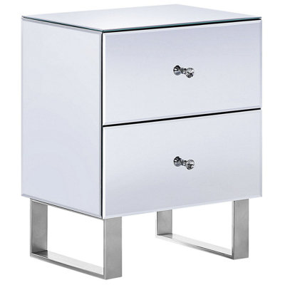 2 Drawer Bedside Table NESLE Glass Silver