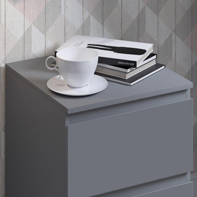 2 Drawer Bedside Table Nightstand Dark Matt Grey Bedroom Furniture