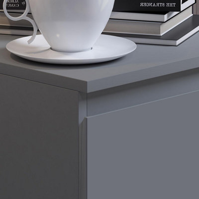 2 Drawer Bedside Table Nightstand Dark Matt Grey Bedroom Furniture