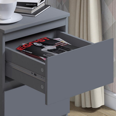 2 Drawer Bedside Table Nightstand Dark Matt Grey Bedroom Furniture