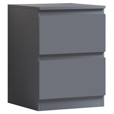 2 Drawer Bedside Table Nightstand Dark Matt Grey Bedroom Furniture