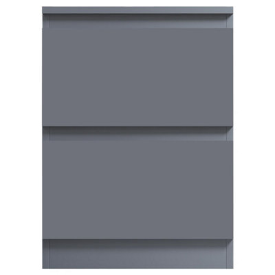 2 Drawer Bedside Table Nightstand Dark Matt Grey Bedroom Furniture