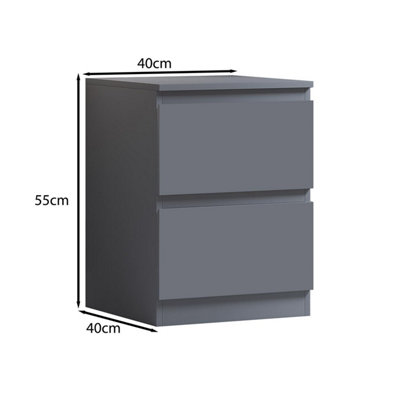 2 Drawer Bedside Table Nightstand Dark Matt Grey Bedroom Furniture