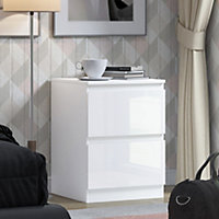 2 Drawer Bedside Table Nightstand High Gloss White