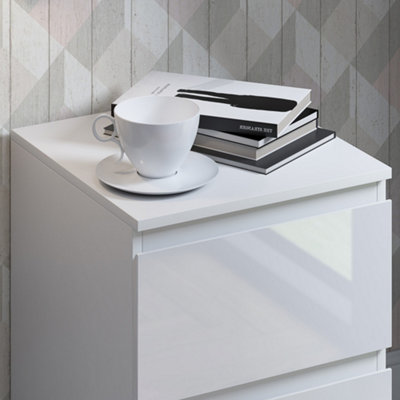 White gloss 2 drawer store bedside table