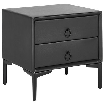 2 Drawer Bedside Table SEZANNE Faux Leather Black